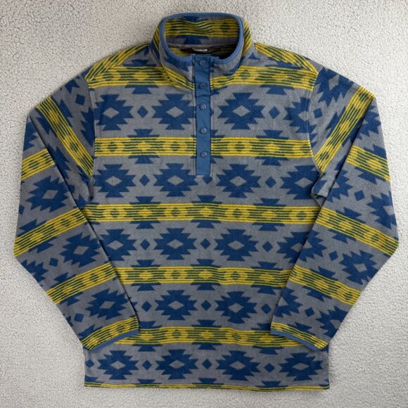 Mountain Khakis Sweater Mens Large L Grey Blue Quarter Snap Aztec Print Fleece - Picture 1 of 11